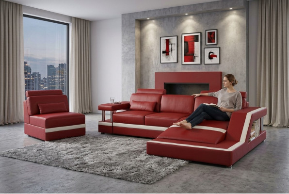 LEDERSOFA XXL LEDER GARNITUR ECKSOFA POLSTER WOHNLANDSCHAFT GARNITUR L FORM HH4