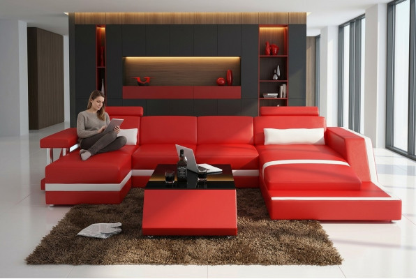 Designer Ecksofa Sofa Wohnlandschaft Big Modernes Ledersofa Couch Hamburg III