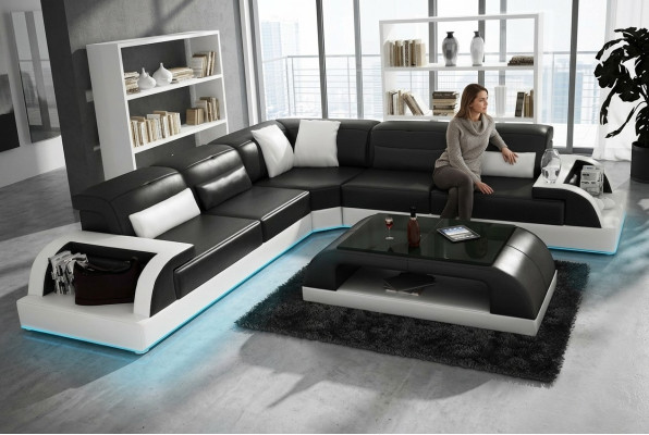 Ledersofa Couch Wohnlandschaft Ecksofa Eck Modern Dekor Garnitur Design