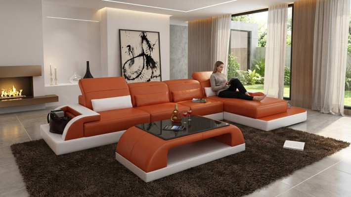 Ledersofa Couch Wohnlandschaft Ecksofa Eck Garnitur Design Modern Sofa L6012C
