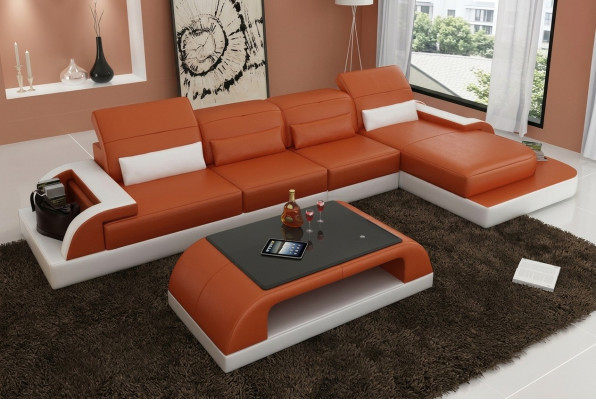 Ledersofa Couch Wohnlandschaft Ecksofa Eck Garnitur Design Modern Sofa L6012C