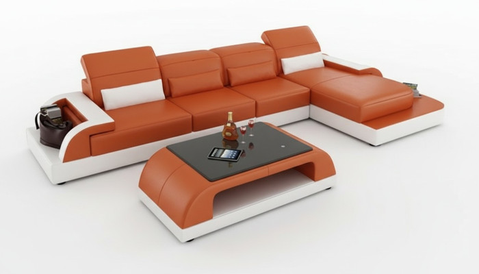 Ledersofa Couch Wohnlandschaft Ecksofa Eck Garnitur Design Modern Sofa L6012C
