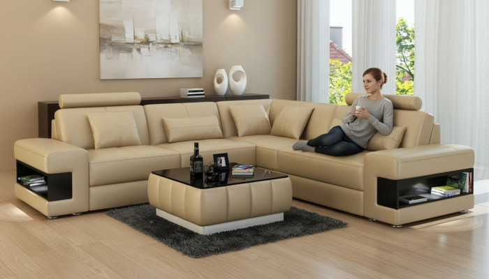 Ledersofa Couch Modern Wohnlandschaft Ecksofa Eck Dekor Garnitur Design