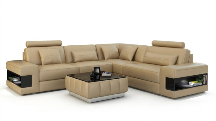 Ledersofa Couch Modern Wohnlandschaft Ecksofa Eck Dekor Garnitur Design