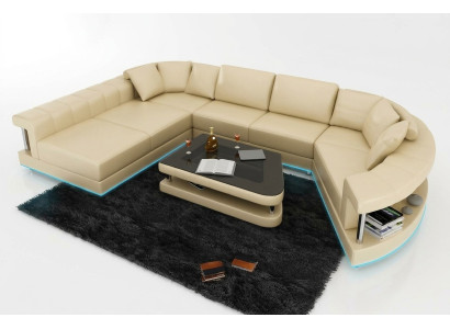 Sofa Ledersofa Couch Wohnlandschaft Ecksofa Eck Garnitur Design Modern