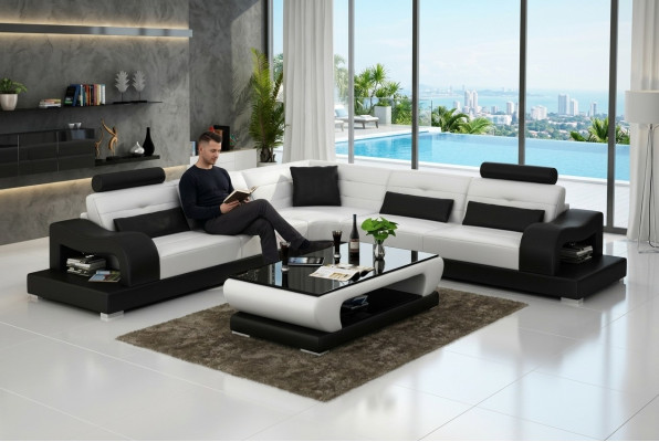 Ledersofa Couch Wohnlandschaft Dekor Eck Ecksofa Modern Garnitur Design