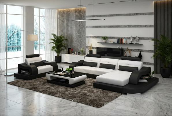 Ledersofa Couch Wohnlandschaft Ecksofa Eck Sessel Design Modern Sofa G8005E