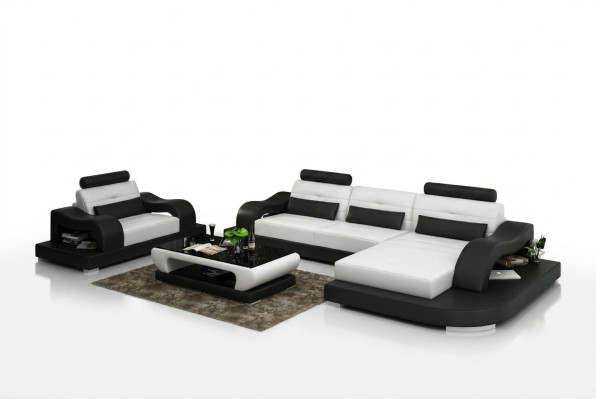 Ledersofa Couch Wohnlandschaft Ecksofa Eck Sessel Design Modern Sofa G8005E