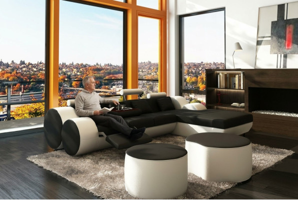 DESIGNER LEDERSOFA GARNITUR ECKCOUCH LEDER ECKSOFA WOHNLANDSCHAFT LEDERCOUCH