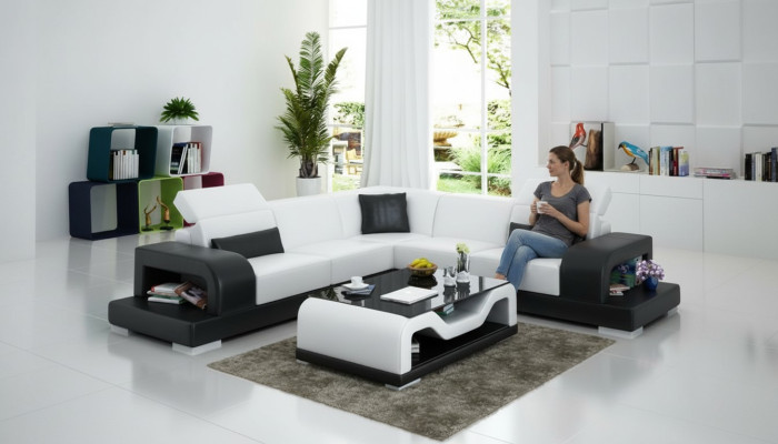 Ledersofa Couch Wohnlandschaft Ecksofa L-Form Garnitur Design Dekor Modern