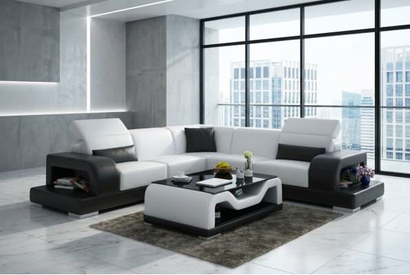 Ledersofa Couch Wohnlandschaft Ecksofa L-Form Garnitur Design Dekor Modern