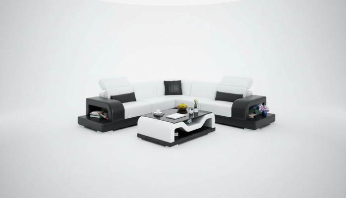 Ledersofa Couch Wohnlandschaft Ecksofa L-Form Garnitur Design Dekor Modern