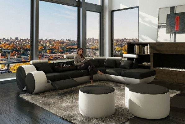 Ecksofa Sofa Couch Polster Wohnlandschaft Leder Eck Sofas Garnitur sofas Madird