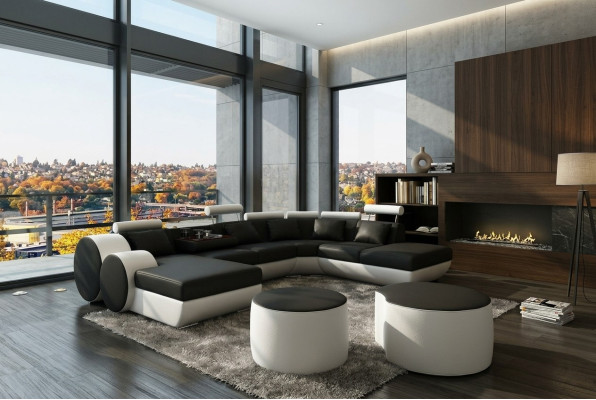 Ecksofa Sofa Couch Polster Wohnlandschaft Leder Eck Sofas Garnitur sofas Madird