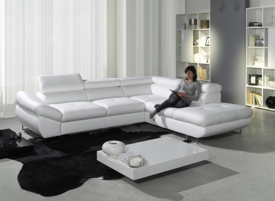Ecksofa Eck Wahl Leder Stoff Polster Textil Bett+Kasten Couch Sofa Ecke Garnitur