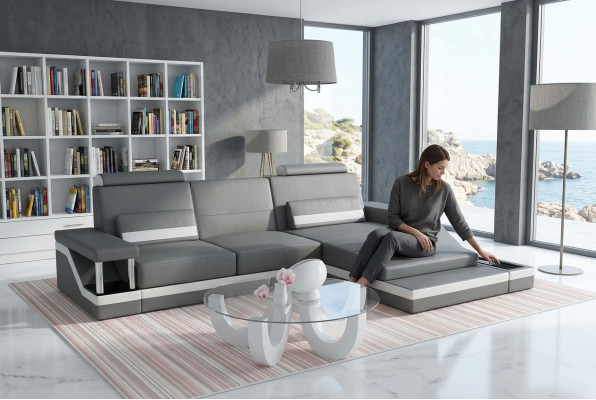 Ecksofa Sofa Couch Polster Wohnlandschaft Leder Eck Sofas Garnitur L Form HHVI