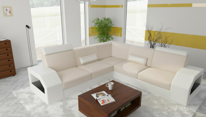 Designer Sofa Couch Ecksofa Leder Textil Polster Garnitur Wohnlandschaft L Form