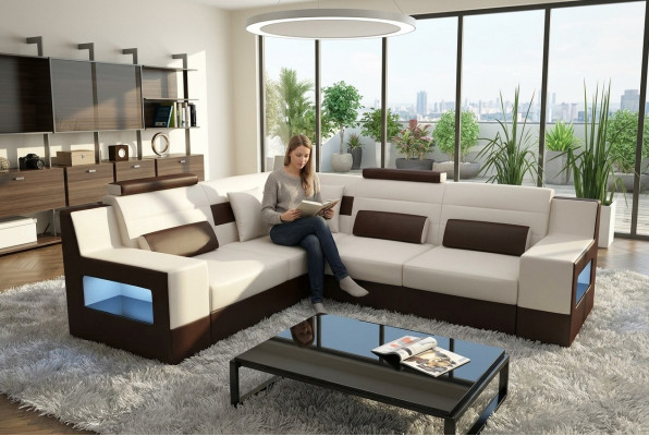 Wohnlandschaft Sofa Couch Polster Ecke Ecksofa Garnitur Textil Stoff Leder Sofas