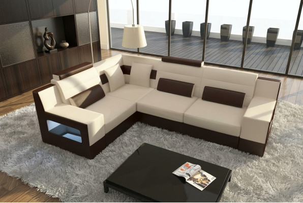 Wohnlandschaft Sofa Couch Polster Ecke Ecksofa Garnitur Textil Stoff Leder Sofas