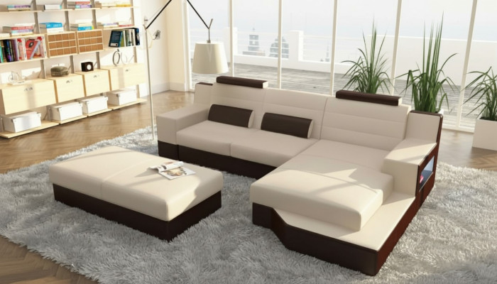 Designer Ecksofa Leder Textil Polster Garnitur Sofa Couch Wohnlandschaft