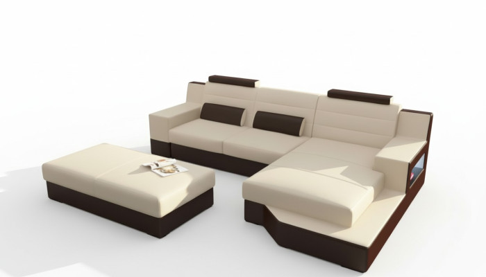 Designer Ecksofa Leder Textil Polster Garnitur Sofa Couch Wohnlandschaft