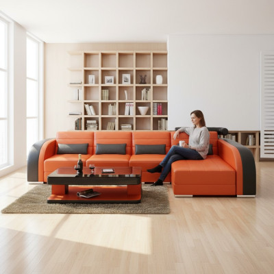 Big Couch Sofa Wohnlandschaft Polster Eck Leder Sofa Garnitur Couchen Bergamo
