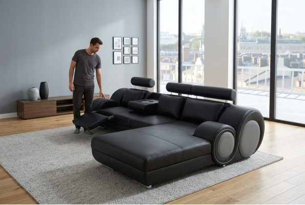 Designer Garnitur Wohnlandschaft Eckcouch Couch Sofa Polster Ledersofa Sofas Neu