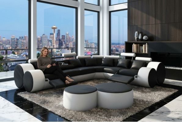 Ecksofa Sofa Couch Polster Wohnlandschaft Leder Eck Sofas Garnitur L Form Madrid