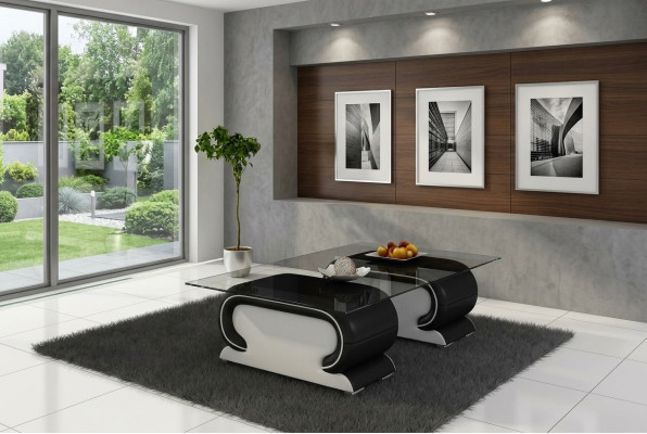 Designer Glastisch Tisch Polster Leder Tisch Couch Sofa Ledertische