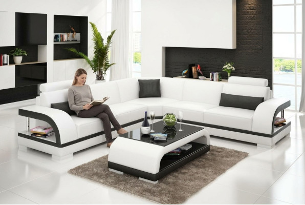 Ledersofa Couch Wohnlandschaft Ecksofa Eck Garnitur Design Modern Sofa G8011B