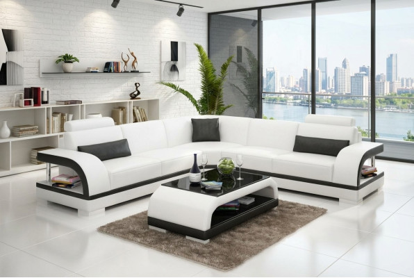Ledersofa Couch Wohnlandschaft Ecksofa Eck Garnitur Design Modern Sofa G8011B