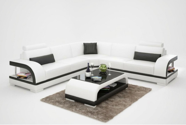 Ledersofa Couch Wohnlandschaft Ecksofa Eck Garnitur Design Modern Sofa G8011B