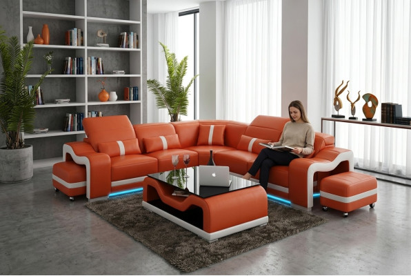 Sofa Ledersofa Couch Wohnlandschaft Ecksofa Eck Modern Design Garnitur