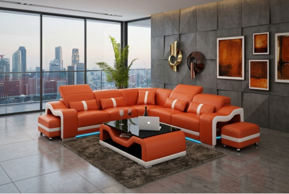 Sofa Ledersofa Couch Wohnlandschaft Ecksofa Eck Modern Design Garnitur