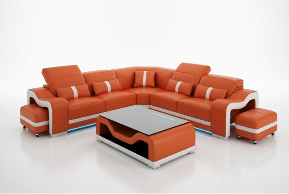 Sofa Ledersofa Couch Wohnlandschaft Ecksofa Eck Modern Design Garnitur