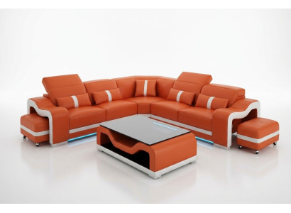 Sofa Ledersofa Couch Wohnlandschaft Ecksofa Eck Modern Design Garnitur