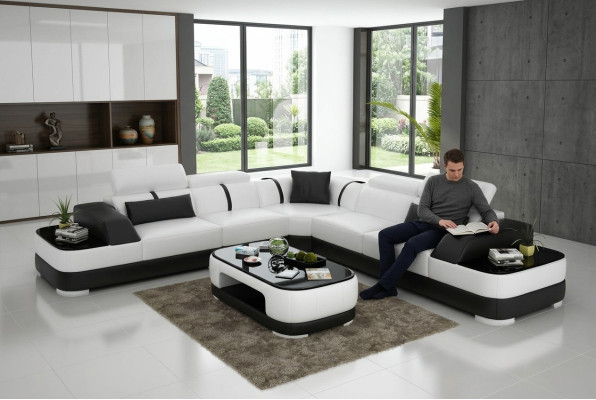 Ledersofa Polster Sitz Eck Sofa Dekor Garnitur Wohnlandschaft Wohnzimme