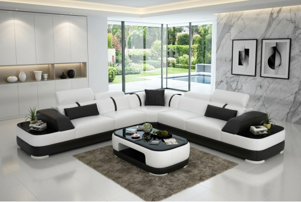 Ledersofa Polster Sitz Eck Sofa Dekor Garnitur Wohnlandschaft Wohnzimme