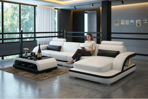 Ledersofa Couch Wohnlandschaft Ecksofa Eck Garnitur Design Modern Sofa G8011C