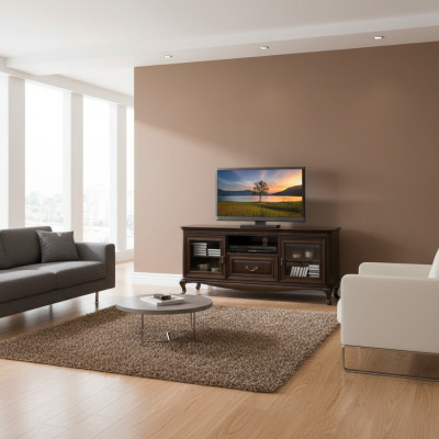 Ein eleganter Multimedia-Ständer für Fernseher und Mediengeräte im Stil einer modernen, minimalistischen Ästhetik
