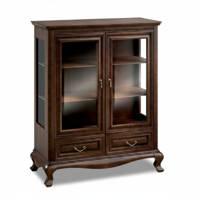 Klassische Vitrine Vitrinenschrank Schrank Echtholz Vitrinen V-W 3-4 Glasschrank