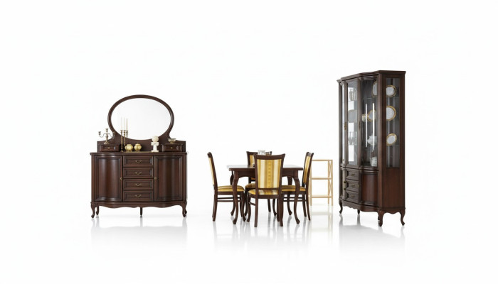 Klassisches Esszimmer Vitrine Kommode Stühle Tisch Chippendale Wohnzimmer 10tlg