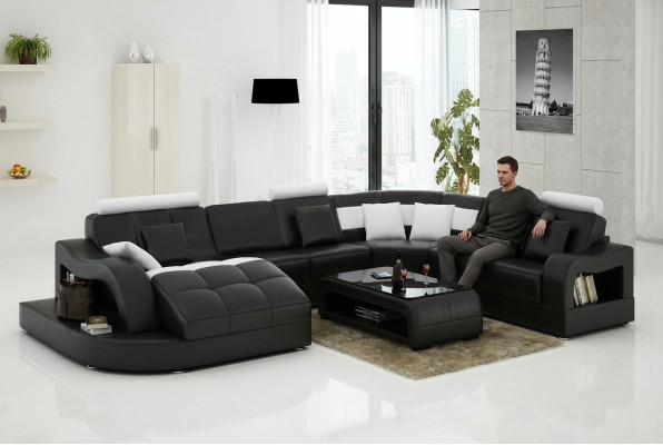 Multifunktion XXL Big Ledersofa Sofa Couch Eck Wohnlandschaft Ecksofa Polster