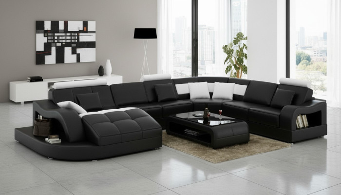 Multifunktion XXL Big Ledersofa Sofa Couch Eck Wohnlandschaft Ecksofa Polster