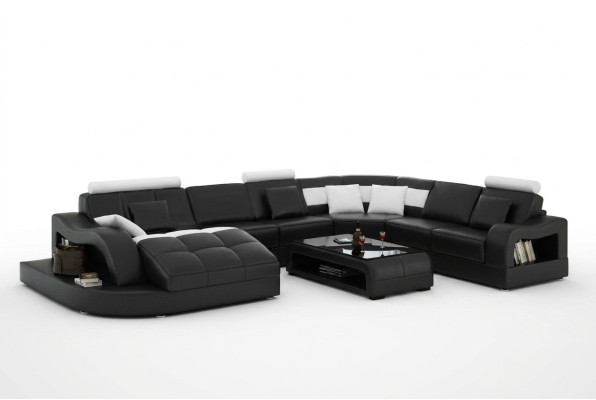 Multifunktion XXL Big Ledersofa Sofa Couch Eck Wohnlandschaft Ecksofa Polster