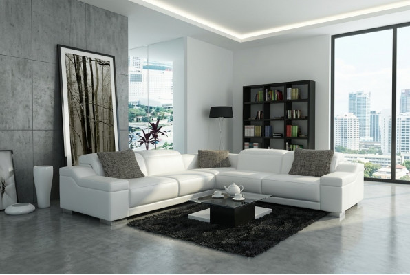 Wohnlandschaft Polster Ecke Eck Sofa Sitz Couch Garnitur Landschaft Leder 2711D