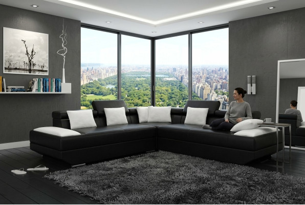 Wohnlandschaft Polster Ecke Eck Sofa Couch Garnitur Landschaft Leder Neu - 2719B