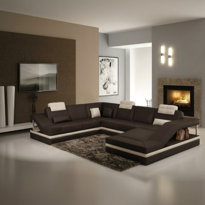 Wohnlandschaft Ecksofa Ledersofa Sofa Couch Polster Sitz Eck Garnitur