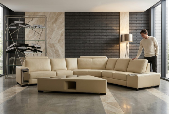 Ledersofa Ecksofa Sofa Couch Design Sitz Polster Garnitur Wohnlandschaft 2348