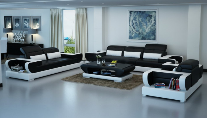 Sofagarnitur Couch Polster Leder Sitz Garnitur 3+2+1 Set Modernes Sofa Detmold